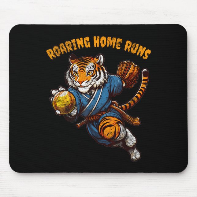 Funny Quote Roaring Home Run Ball Retro Tiger Love Mouse Mat (Front)
