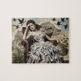 Funny Quote Vintage Woman in a Fork Dress Jigsaw Puzzle
