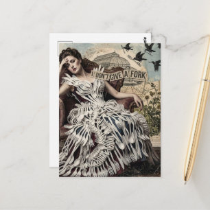 Funny Quote Vintage Woman in a Fork Dress Postcard