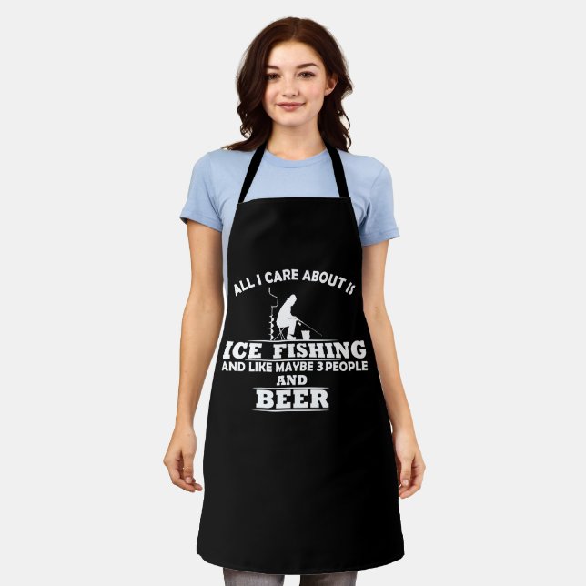 funny quotes about ice fishing and drinking lover apron (Worn)