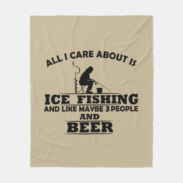 funny quotes about ice fishing and drinking lovers fleece blanket (Front)