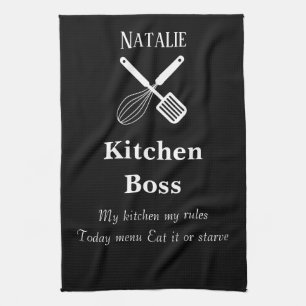 Funny quotes personalised black and white modern tea towel