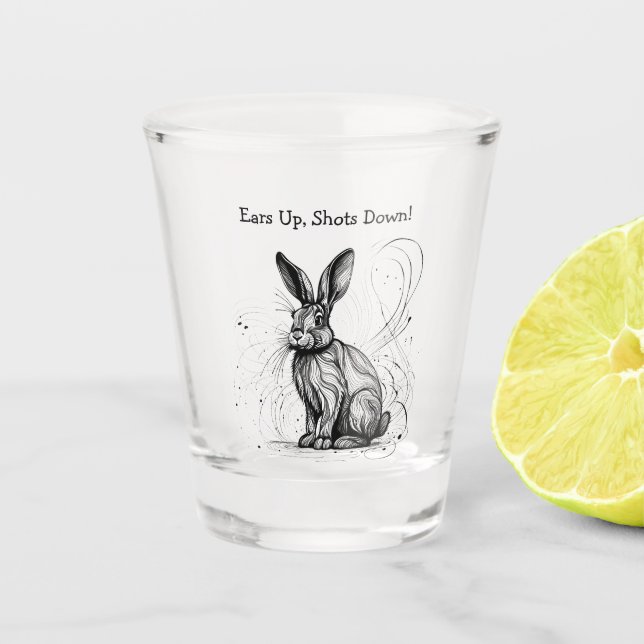 Funny Rabbit Black White Ink Customised Shot Glass (Front)