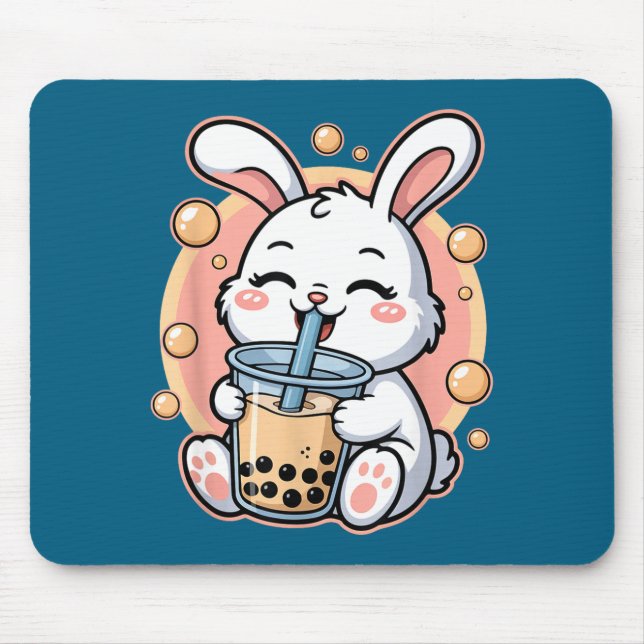 Funny Rabbit Boba Tea Bubble Tea Mouse Mat (Front)