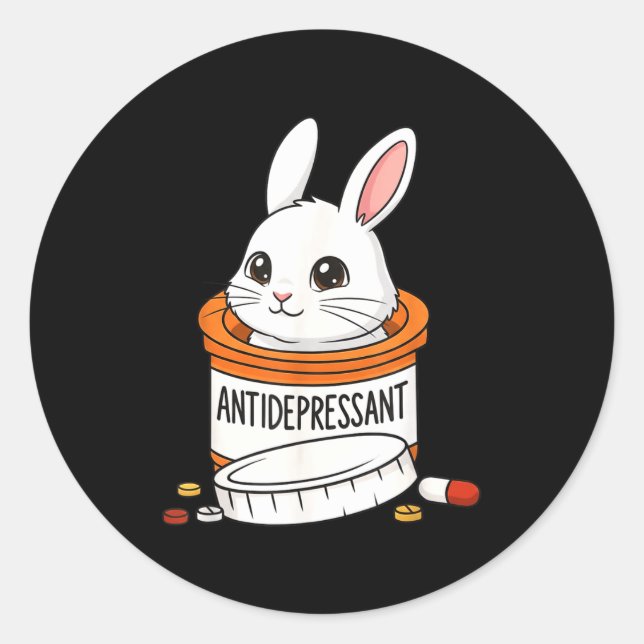Funny Rabbit Bunny Anti Depressant Zoo Boys Girls  Classic Round Sticker (Front)