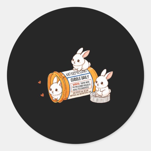 Funny Rabbit Bunny Anti Depressant Zoo Boys Girls  Classic Round Sticker (Front)