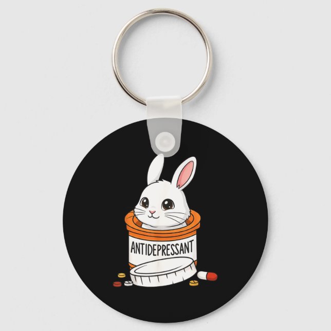 Funny Rabbit Bunny Anti Depressant Zoo Boys Girls  Key Ring (Front)