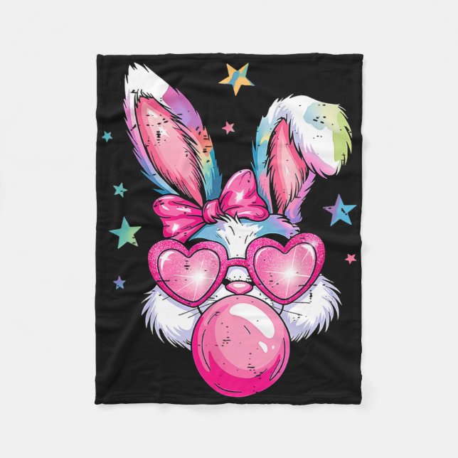 Funny Rabbit Bunny Blowing Bubble Coquette Cute Ea Fleece Blanket (Front)