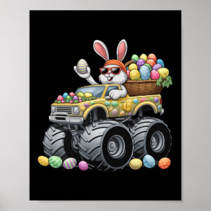 Funny Rabbit Bunny Monster Truck Eggs Kids Easter Poster