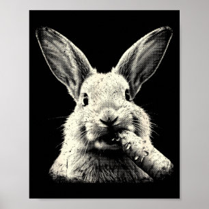 Funny rabbit face graphic cute vintage bunny eatin poster