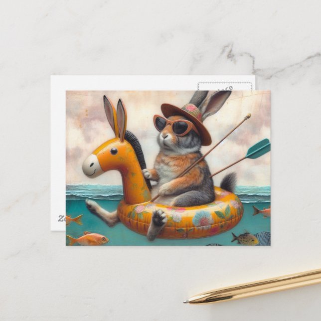Funny Rabbit in a Donkey Float  Postcard (Front/Back In Situ)