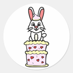 Funny Rabbit jumping out of a cake Classic Round Sticker