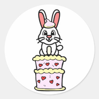 Funny Rabbit jumping out of a cake Classic Round Sticker