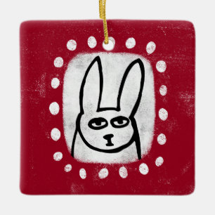 Funny Rabbit On Red Ornament