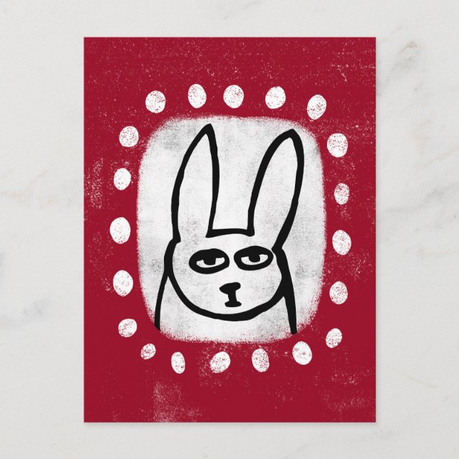 Funny Rabbit On Red Postcard (Front)