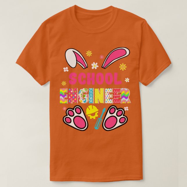 Funny Rabbit School Engineer Easter Day Eggs Bunny T-Shirt (Design Front)