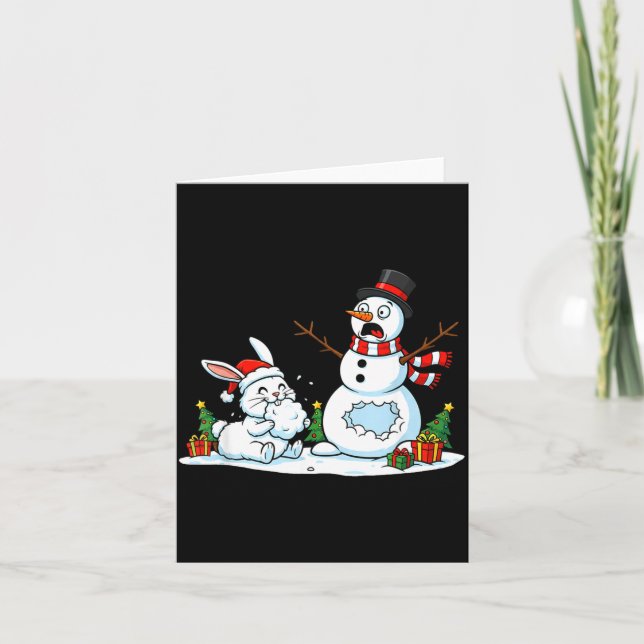 Funny Rabbit Snowman Christmas Bunny Womens Mens K Card (Front)