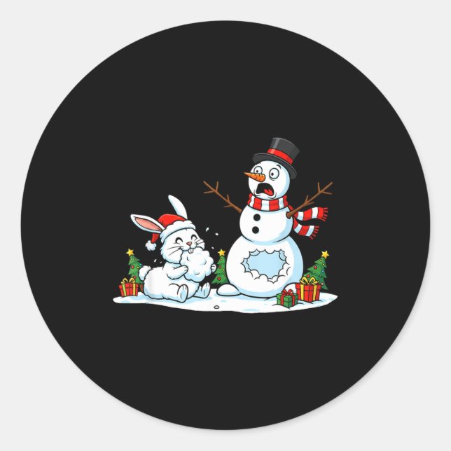Funny Rabbit Snowman Christmas Bunny Womens Mens K Classic Round Sticker (Front)