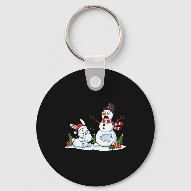 Funny Rabbit Snowman Christmas Bunny Womens Mens K Key Ring (Front)