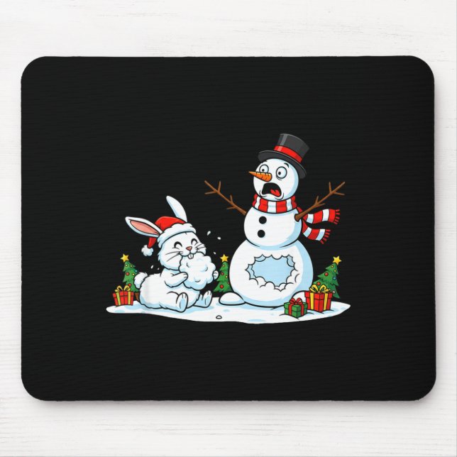 Funny Rabbit Snowman Christmas Bunny Womens Mens K Mouse Mat (Front)