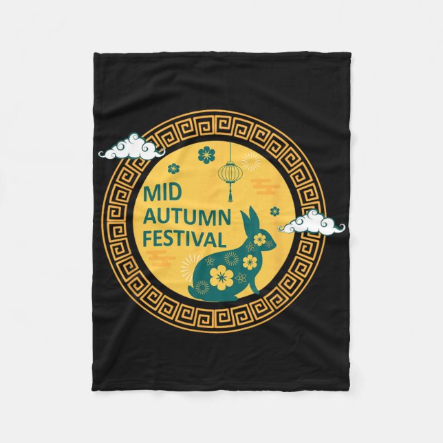 Funny Rabbits Mooncake Chinese New Year Mid Autumn Fleece Blanket (Front)