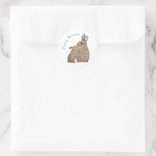 Funny rabbits. Pencil drawing Classic Round Sticker