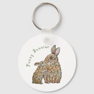 Funny rabbits. Pencil drawing Key Ring