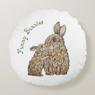 Funny rabbits. Pencil drawing Round Cushion
