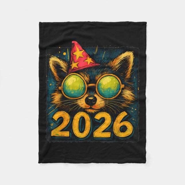 Funny Raccoon 2026 New Year Party Animal Celebrati Fleece Blanket (Front)