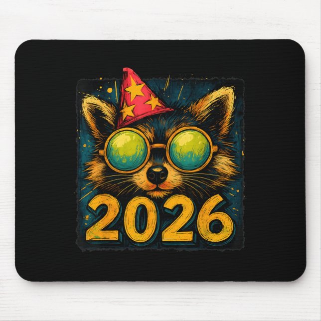 Funny Raccoon 2026 New Year Party Animal Celebrati Mouse Mat (Front)
