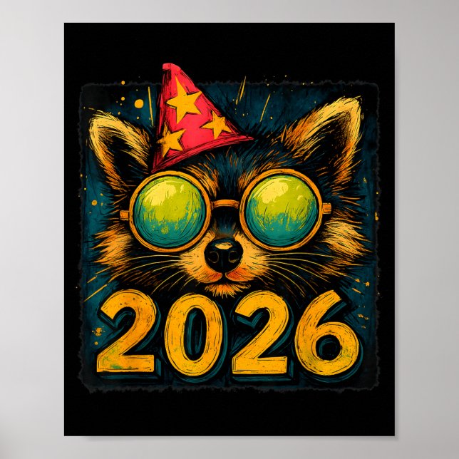 Funny Raccoon 2026 New Year Party Animal Celebrati Poster (Front)