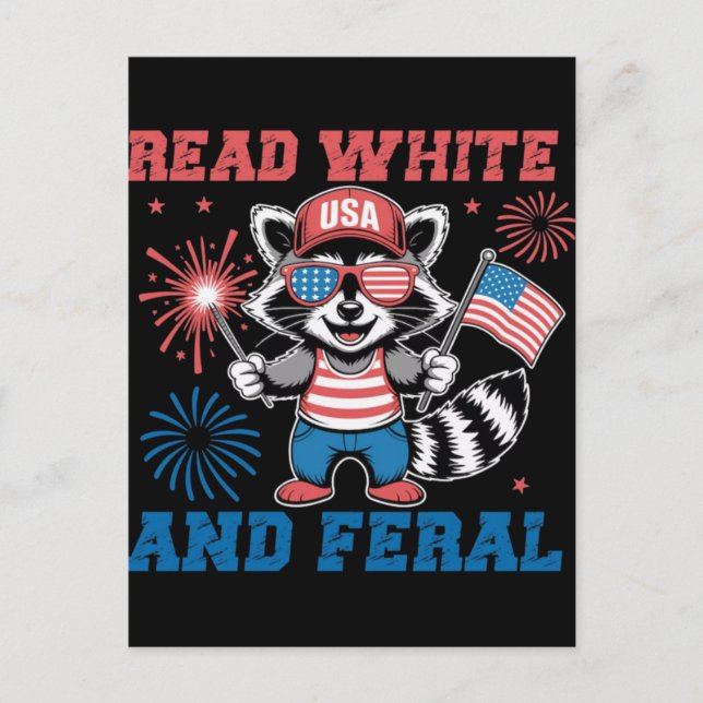 Funny raccoon 4th of july patriotic cute red white holiday postcard (Front)