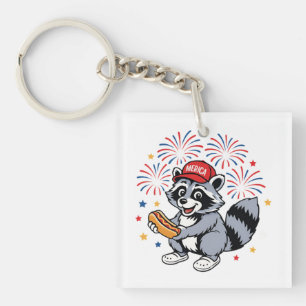 Funny Raccoon 4th Of July Patriotic Cute Red White Key Ring