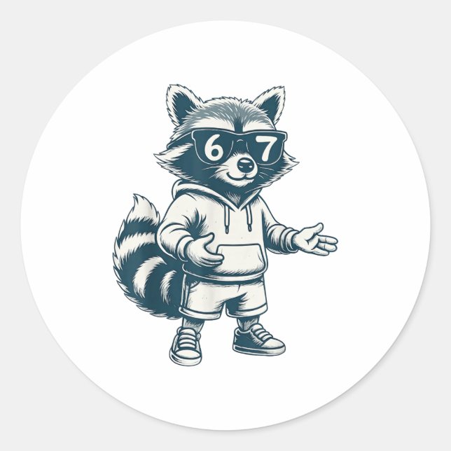 Funny Raccoon 67 Meme Six Seven  Classic Round Sticker (Front)