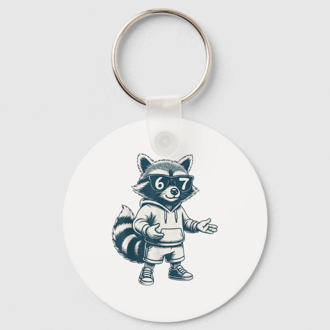 Funny Raccoon 67 Meme Six Seven  Key Ring (Front)
