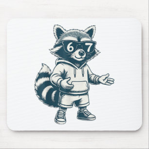 Funny Raccoon 67 Meme Six Seven Mouse Mat