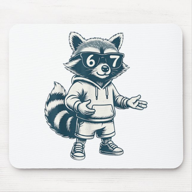 Funny Raccoon 67 Meme Six Seven  Mouse Mat (Front)