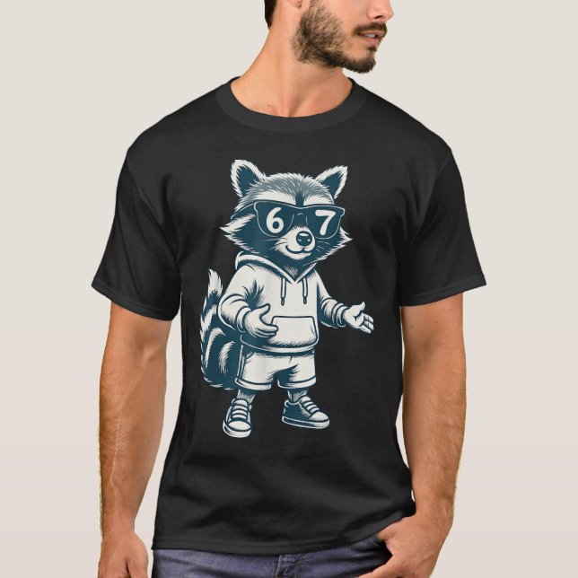 Funny Raccoon 67 Meme Six Seven  T-Shirt (Front)