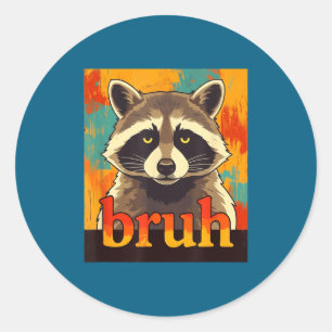 Funny Raccoon Bruh Meme Teens Boys Girls Men Graph Classic Round Sticker