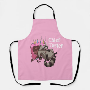 Funny Raccoon Chief Taster Eating Cake Cartoon Apron