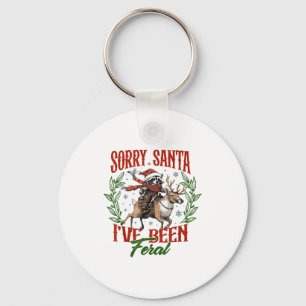 Funny Raccoon Christmas Holiday Sorry Santa I've B Key Ring
