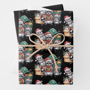 Funny Raccoon Christmas Opossum & Street Cats Wrapping Paper Sheet