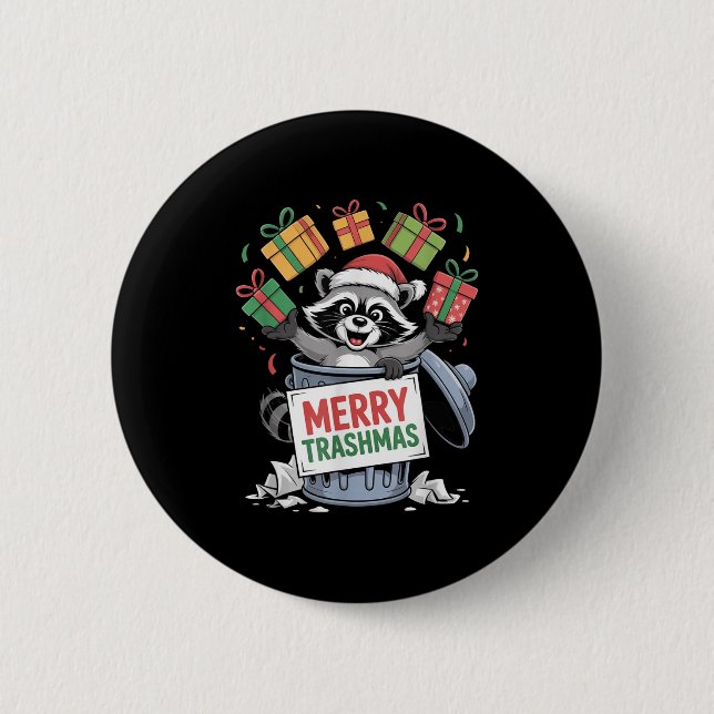 Funny Raccoon Christmas Trash Panda Xmas Merry Tra 6 Cm Round Badge (Front)