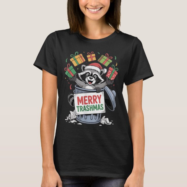 Funny Raccoon Christmas Trash Panda Xmas Merry Tra T-Shirt (Front)