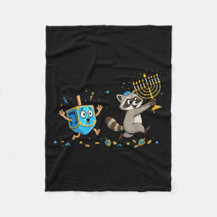 Funny Raccoon Dreidel Menorah Hanukkah Kids Womens Fleece Blanket