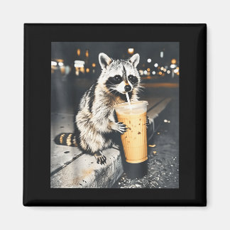 Funny Raccoon Drinking Iced Coffee Animal Meme Men Magnet