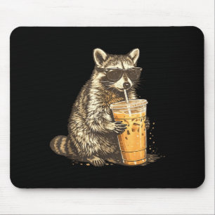 Funny raccoon drinking iced coffee animal meme men mouse mat