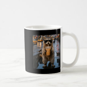 Funny raccoon drinking iced coffee animal meme men mug