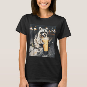 Funny Raccoon Drinking Iced Coffee Animal Meme Men T-Shirt