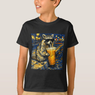 Funny raccoon drinking iced coffee animal meme men T-Shirt